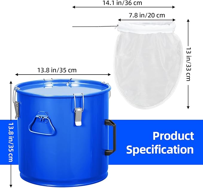 GarveeHome 8 gal Fryer Grease Bucket, Oil Disposal Caddy, Steel Fryer Oil Transport Container with Rust-Proof Coating, Deep Fryer Oil Disposal Container with Lid & Lock Clips & Filter Bag for Cooking
