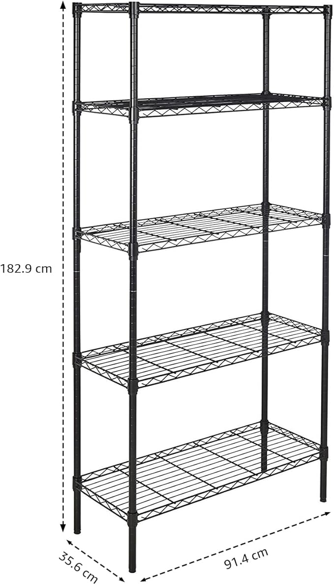Amazon Basics 5-Shelf Steel Wire Rack Storage, 36" L x 14" W x 72" H, Black | Heavy Duty, Adjustable, for Kitchen, Garage, Shelving Organizer