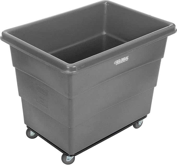 Global Industrial 16 Bushel Plastic Bulk Box Truck, Steel Chassis Base, 1000 lbs. Capacity, 4" Non-Maring Rubber Casters, Gray, 42-3/5"L x 30" W x 35-3/5"H
