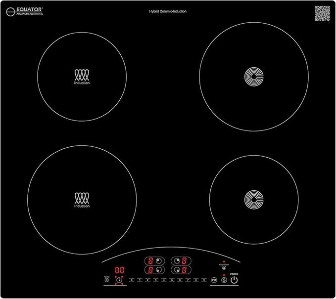 Equator 24-inch Electric Hybrid Cooktop with 2 Induction & 2 Ceramic Burners Dual Cooking Modes for Flexible, Fast, and Efficient Cooking Sleek Built-in Design