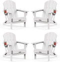 MUCHENGHY Folding Adirondack Chairs 4 Pack, Patio Chairs, Lawn Chairs, Outdoor Chairs, Adirondack Chair Plastic, Fire Pit Chairs, Weather Resistant with Cup Holder for Deck, Backyard, Garden(White)