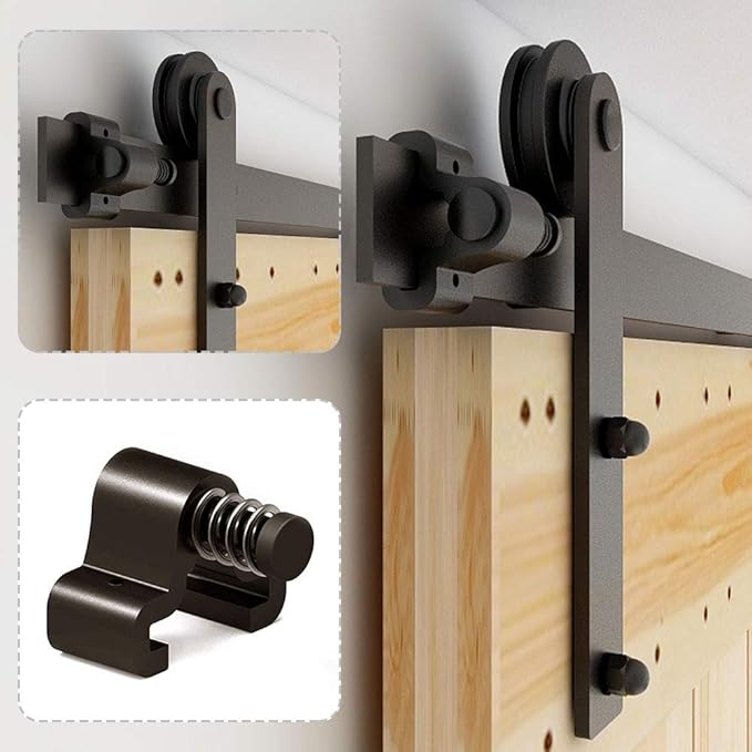 CCJH 7FT Sliding Barn Door Hardware Kit, Heavy Duty, Smoothly and Silently, Easy to Install, Fit 21" Width Double Door Panel, I Shaped Hangers Black