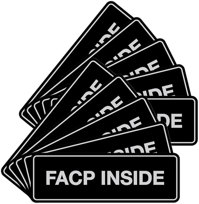 Signs ByLITA Standard FACP Inside Sign | Fire Safety Signage (Black/Silver) - Small 10 Pack