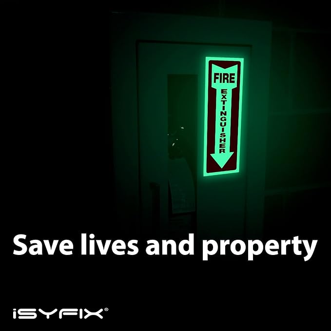 iSYFIX Fire Extinguisher Glow in the Dark Sticker Sign – 12 Pack 4x12 Inch – Premium Self-Adhesive Vinyl, Laminated for Ultimate UV, Weather, Scratch, Water and Fade Resistance, Indoor and Outdoor