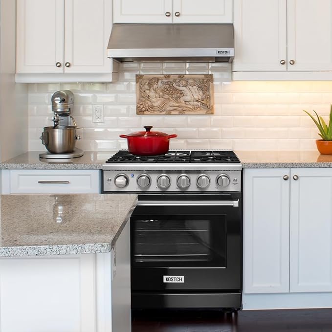 KOSTCH 30 inch Professional Freestanding Pro-Style Natural Gas Range or Liquid Propane Gas Range with 5 Burners, 4.55 cu.ft. Oven Capacity, in Stainless Steel - KOS-30RG03M (Black)
