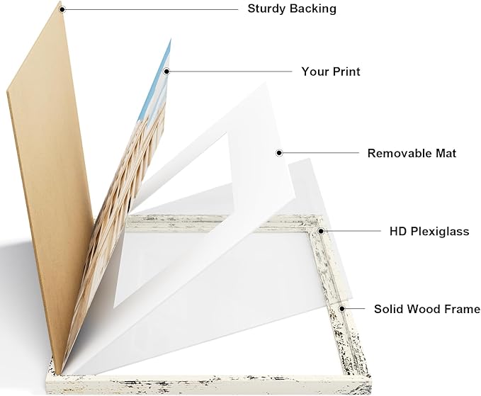 Vittanly 8x10 Picture Frame Set of 2, Solid Wood Frame for Wall or Tabletop, Display Photo 5x7 with Mat or 8x10 without Mat, Distressed White