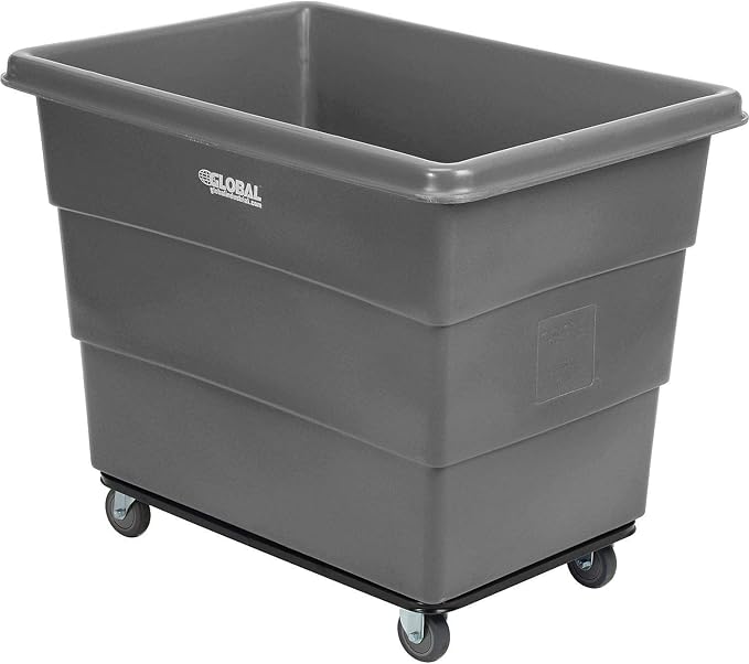 Global Industrial 16 Bushel Plastic Bulk Box Truck, Steel Chassis Base, 1000 lbs. Capacity, 4" Non-Maring Rubber Casters, Gray, 42-3/5"L x 30" W x 35-3/5"H