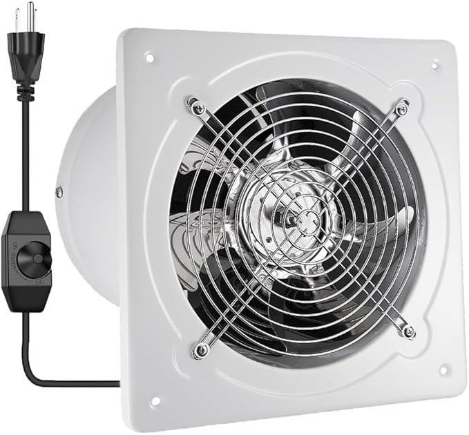 10" Kitchen Exhaust Fan with Variable Speed Controller, 1058CFM Wall Mount Ventilation Fans, Metal Attic Exhaust Fan, Small Fume Extractor Ventilation Fan for Kitchen Bathroom Shop Smoking Room Garage