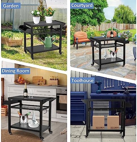 Spurgehom Outdoor Grill Cart, Pizza Oven Stand Table with Wheels