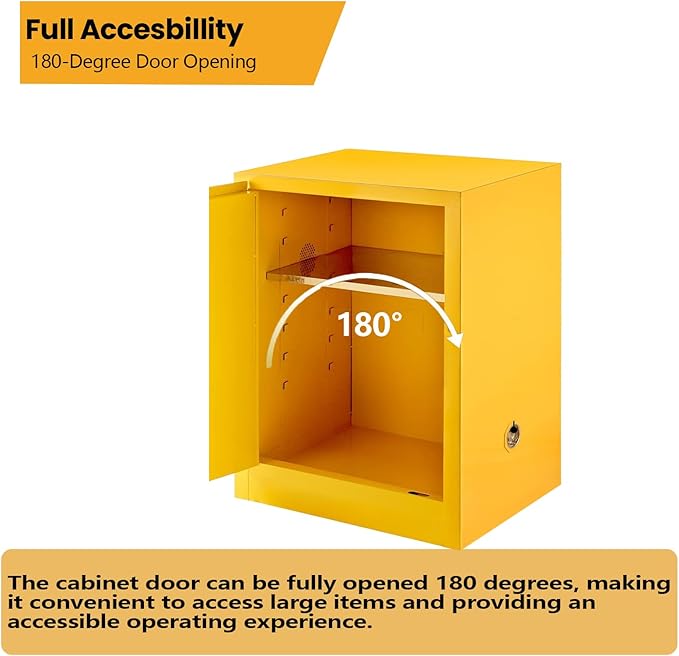 32 Gallon Flammable Liquid Storage Cabinet Fireproof Metal Cabinet with 3 Point Lock, Adjustable Shelves for Industrial, Scientific, Warehouse Use Yellow