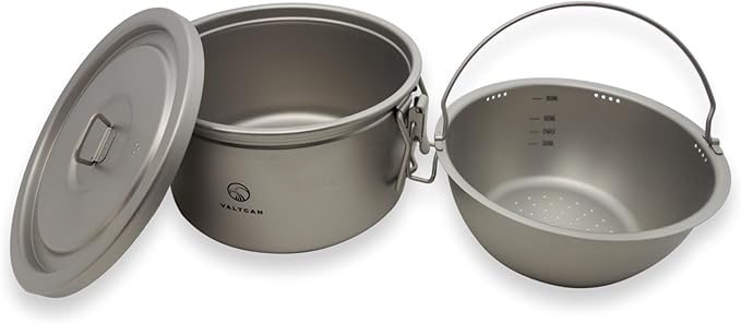 Valtcan 2000ml Titanium Rice Cooker Pot Home and Camping Backpacking Bento Lunch Box with locking Lid for Rapid Easy Rice Making