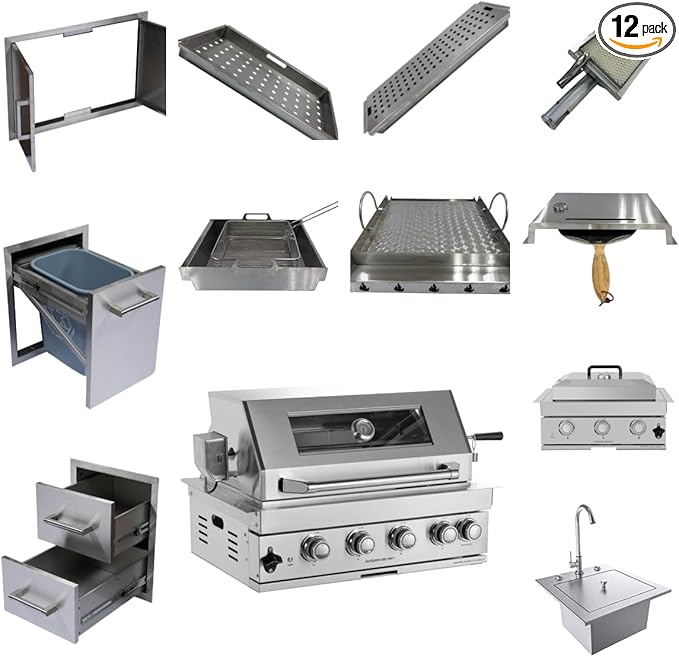 Outdoor Kitchen Kit, Built-in 32 inch LPG Gas Grill 60000 BTU Stainless Steel Four burners Grills,DIY Combo Outdoor Kitchen Island, 12 in 1 BBQ Tool Set Best of Backyard Gourmet Package Deal