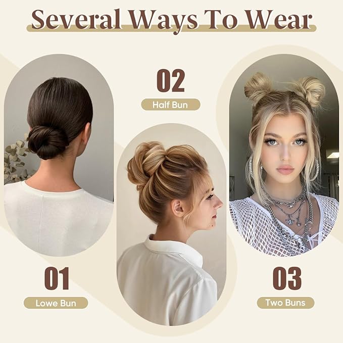CJL HAIR 2PCs Small Cute Messy Bun Hair Piece for Thin Hair Women Mini Synthetic Curly Bun Scrunchies Updo Hairpieces Pepper Brown