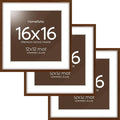 Homeforia 16x16 Brown Picture Frame, High End Dark Oak 16 x 16 Square Wood Frame with Mat 12 x 12 for Photo, 16by16 Wooden Walnut Poster Frame Matted to 12x12 Print, Tempered Glass, Wall Kit, Set of 3