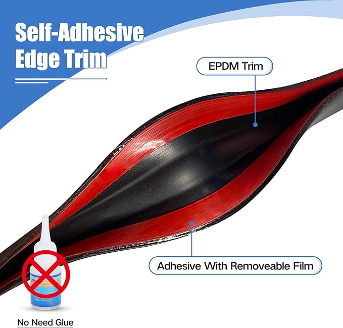 Rubber Edge Trim, Self-Adhesive U Channel Edge Trim, U Shaped Edge Protector for Glass, Mirror, Plywood, EPDM Material, Slot Width 1/4"(6.4mm), Length 10 Ft, Black