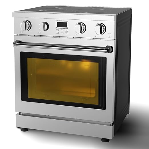 30-Inch Freestanding Electric Range with 4.8 Cu.Ft Convection Oven, 4 Powerful Burners, 6 Cooking Functions, Smooth Glass Cooktop, and Integrated Timer for Modern Kitchens