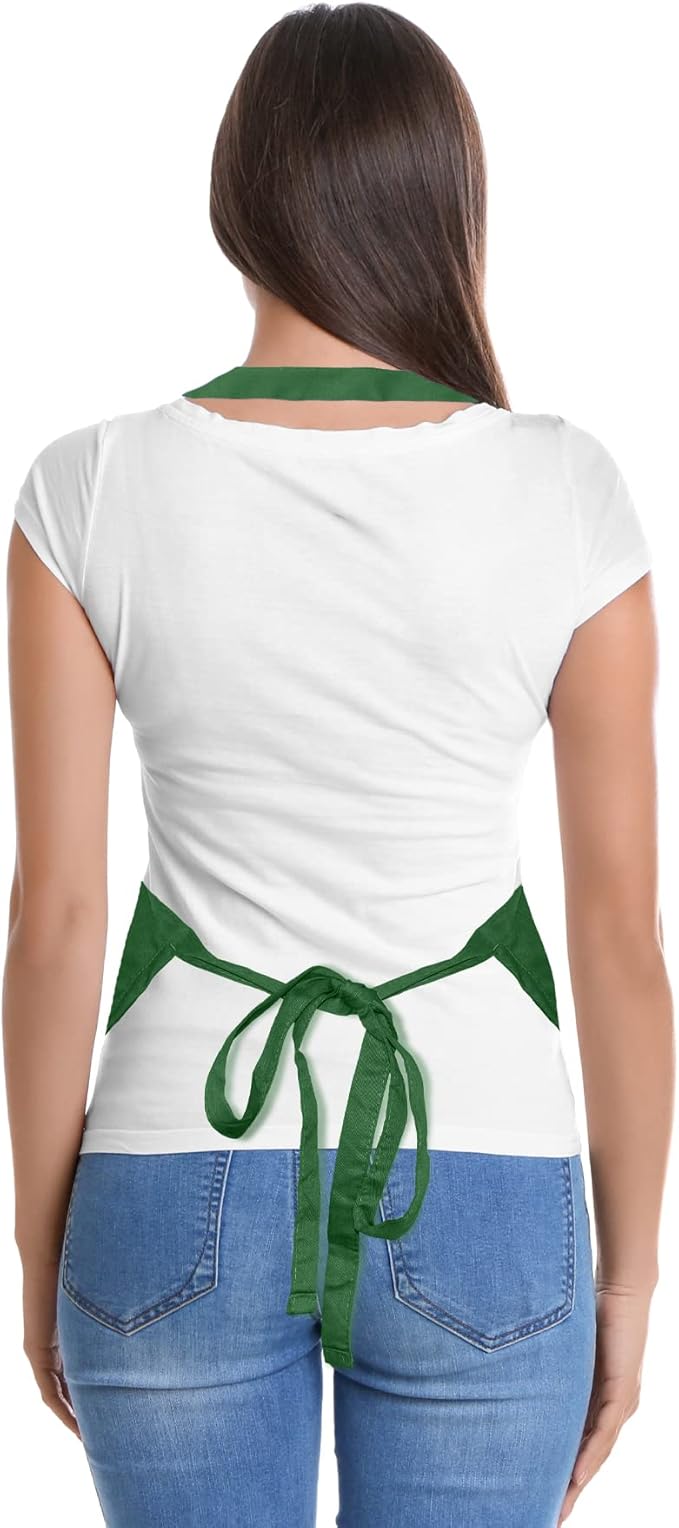 Apron Commercial Restaurant Home Bib Spun Poly Cotton Kitchen Aprons (2 Pockets) in Dark Green 2 Pack