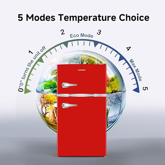 BANGSON Mini Fridge with Freezer, 3.2 CU.FT Small Refrigerator with Freezer, Door Handle, Bottle Opener, For Bedroom, Dorm, Office, Home, Garage or RV, R-600a, Red