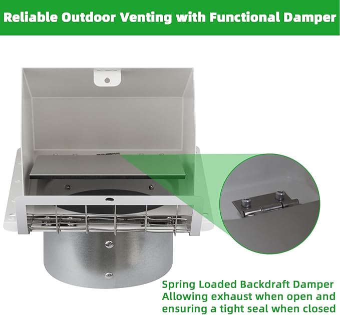 6 Inch Hooded Wall Vent with Screen and Damper,Dryer Vent Cover Outside Exhaust Vent Cover Cap,Wall Mount Extractor Vent Exterior Wall Vent Hood for House Range Hood Laundry Bathroom Fan Duct Air Vent
