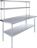 Amgood Stainless Steel Work Table Double Tier Overshelf | Metal Kitchen Prep Table & Shelving Combo (30" x 72" Work Table + 12" Overshelf)