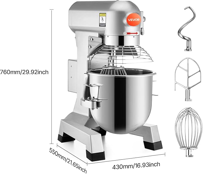 Happybuy 20Qt Commercial Food Mixer with Timing Function， Commercial Mixer 1100W Stainless Steel Bowl Heavy Duty Electric Food Mixer Commercial with 3 Speeds Adjustable, Perfect for Bakery Pizzeria