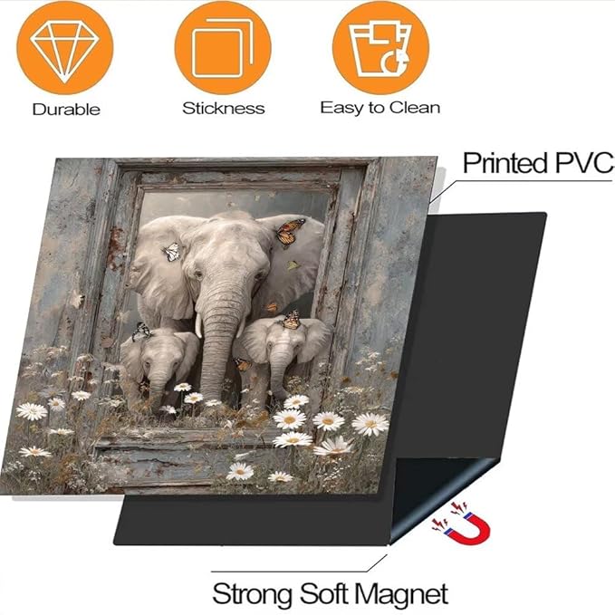 Elephant Dishwasher Magnet Cover - Kithcen Decorative Dishwasher Cover Front Door Panel Decal, Farm Wood Flower Refrigerator Magnet Fridge Sticker, Elephant Gifts for Women, 23x26 Inch