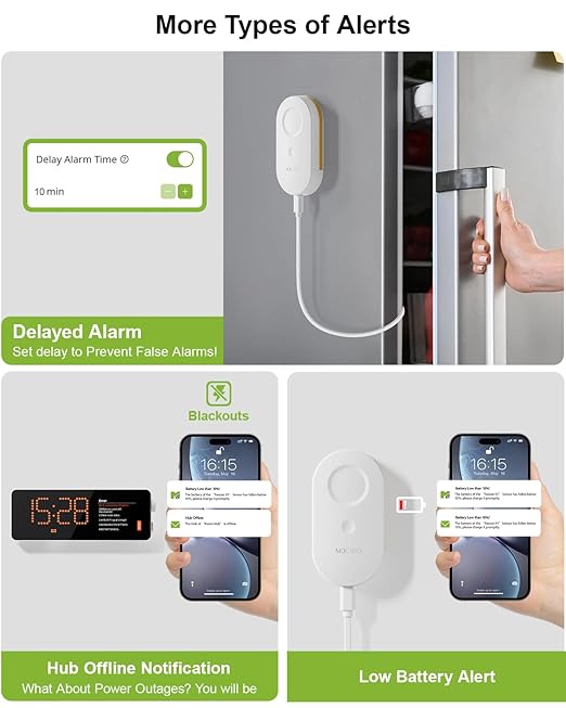 MOCREO WiFi Refrigerator Thermometer, Remote Email & App Alert, 2 Years Data Export, 1 Smart Temperature Sensor Frezzer Alarm with Digital Monitor Hub for Home, Kitchen, Fridge