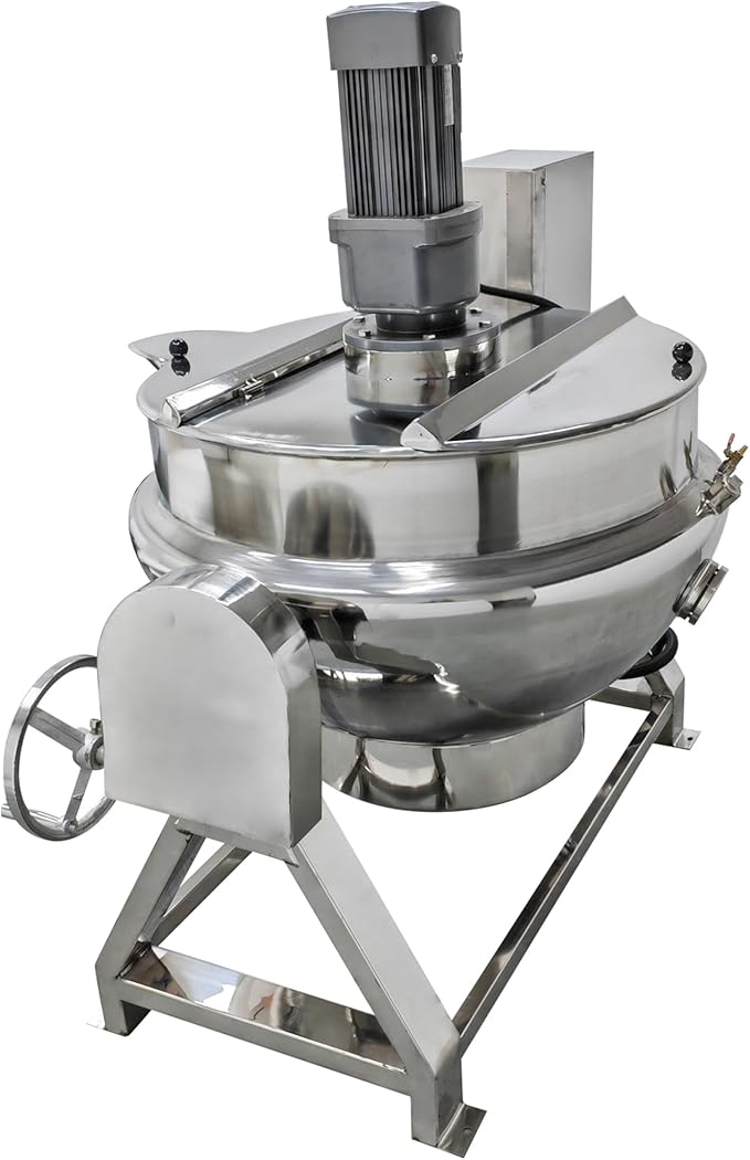 Jacketed Cooking Pot Electric Jacketed Kettle with Stirrer Commercial Stainless Steel Tiltable Jacketed Pot 200L 52.8Gallon Capacity for Soup Chili Sauce Beverage Jam Porridge 220V