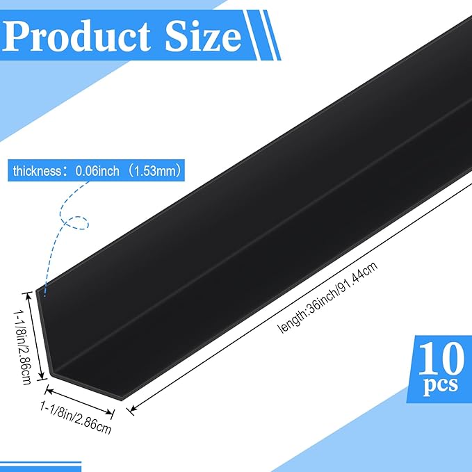 Sasylvia 10 Pcs Wall Corner Protector Guards, Avoid Scratching Scuffs, 1-1/8 x 36 Inches Vinyl Corner Trim Molding, Ease Install & Cleaning for Door Countertop Furniture Cabinet Protection, Black