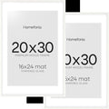 Homeforia White 20 x 30 Frame, High End Oak 20 x 30 White Wood Poster Frames with Mat 16 by 24 Photo, 20x30 Wooden Picture Frame Matted to 16x24, 30x20 Large Frames, Tempered Glass, Wall Kit, Set of 2