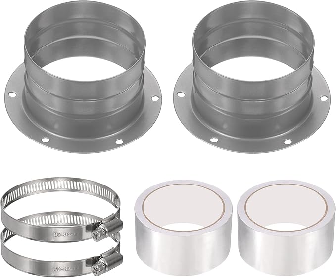 PATIKIL 3 Inch Duct Connector Flange, 2 Pack Galvanized Iron Straight Pipe Flange Dryer Vent Connector with Clamp for Air Heating Cooling Ventilation HVAC System, Silver