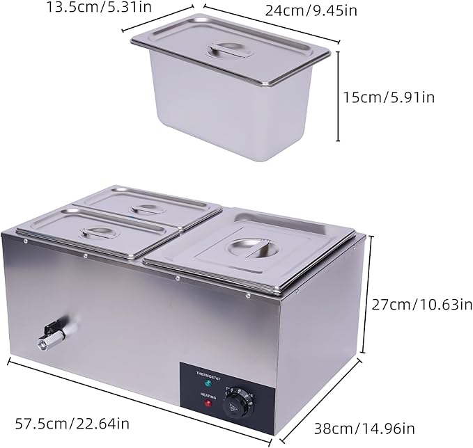 Electric Steam Table Food Warmer 3-Pan 600W Commercial Buffet Servers and Warmers, 22Qt Stainless Steel Electric Buffet Food Warmer, Restaurant Catering Buffet Warmer, 86-185℉ Temp Control