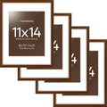 Homeforia 11x14 Brown Picture Frame, High End Dark Oak 11x14 Walnut Poster Frame with Mat 8x10, 11 x 14 Wooden Frame Matted to 8 by 10 inch Photo, 14x11 Thin Frames, Tempered Glass, Wall Kit, Set of 4
