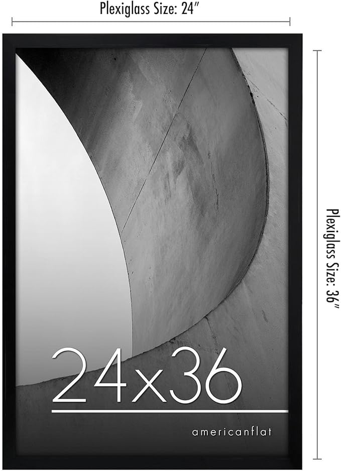 Americanflat 24x36 Poster Frame with Polished Plexiglass - Streamline Collection - Thin Border Picture Frame for Wall Display - Hanging Hardware Included - Black