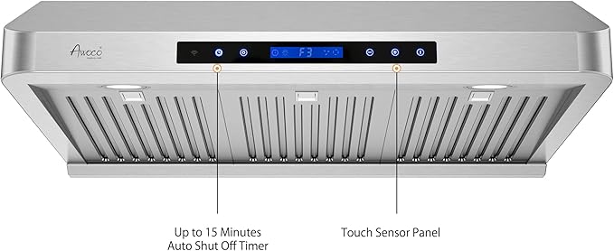 Awoco 30” Supreme 7” High Stainless Steel Under Cabinet Range Hood 4 Speeds, 8” Round Top Vent, 1000CFM 2 LED Lights, Remote Control & External Oil Collector (RH-S10-30S)
