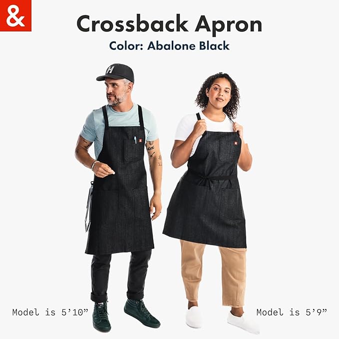 hedley & bennett Crossback Apron - Crossback Chef Apron with Pockets - 100% Cotton Denim, 8oz - Abalone Black
