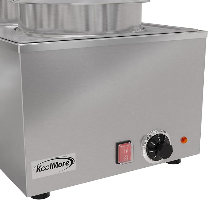 KoolMore Commercial Bain Marie Countertop Food Warmer, Soup Station, and Buffet Table Server with Two Serving Pots, Stainless-Steel Steamer with Auto Shut Off (CFW-4), Silver