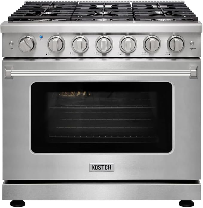 KOSTCH 36 inch Professional Freestanding Pro-Style Natural Gas Range or Liquid Propane Gas Range with 6 Burners, 6.0 cu.ft. Oven Capacity, in Stainless Steel - KOS-36RG03M (Stainless Steel)