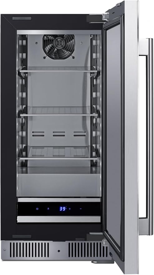 Summit 15” Refrigerator, 1.8 cu.ft. Capacity, Built-in Refrigerator Undercounter, Shallow 18” Depth, Stainless Steel- SDHR1534