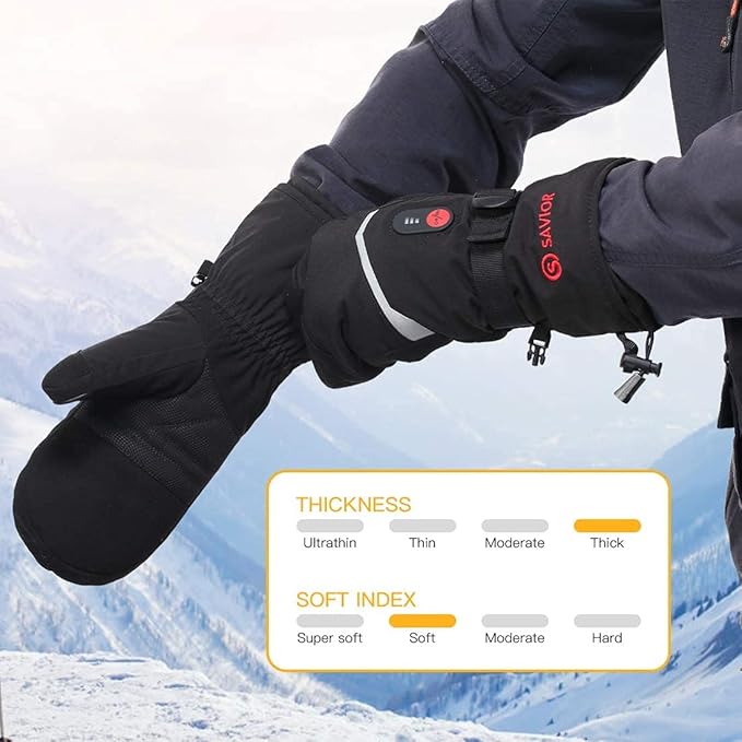 Heated Ski Gloves, Heated Mittens for Men Women,7.4V Rechargeable Battery Gloves for Skiing Hiking