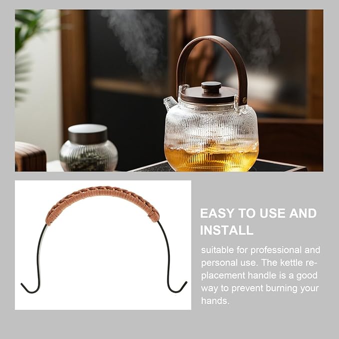 Hemoton Ergonomic Teapot Handle Replacement with Iron Frame and Heat Resistant Fleece Grip for Ceramic Kettle Safe Daily Use