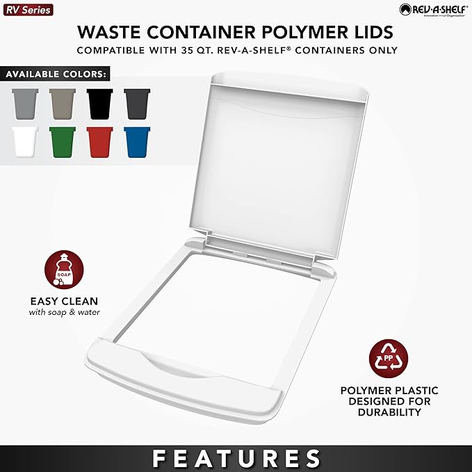 Rev-A-Shelf 35 Quart Garbage Can Lid for Base Kitchen and Bathroom Cabinet, Replacement Plastic Trash Bin Lid Only, Black, RV-35-LID-18-1