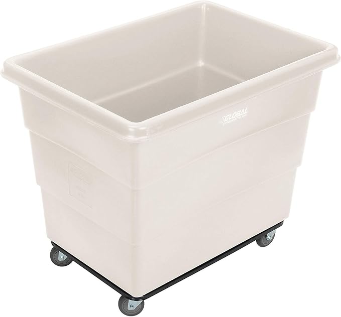 Global Industrial 16 Bushel Plastic Bulk Box Truck, Steel Chassis Base, 1000 lbs. Capacity, 4" Non-Maring Rubber Casters, White, 42-3/5"L x 30" W x 35-3/5"H