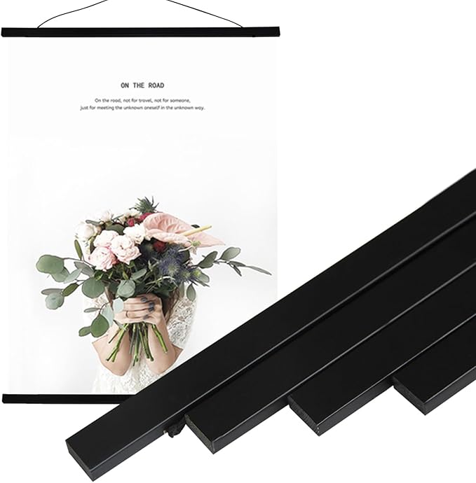 Miaowater 2 Pack Magnetic Poster Frame Hanger,44x24 44x32 44x28 Light Wood Wooden Frames Hangers for Photo Picture Art Canvas Print Artwork Wall Hanging Black 44''
