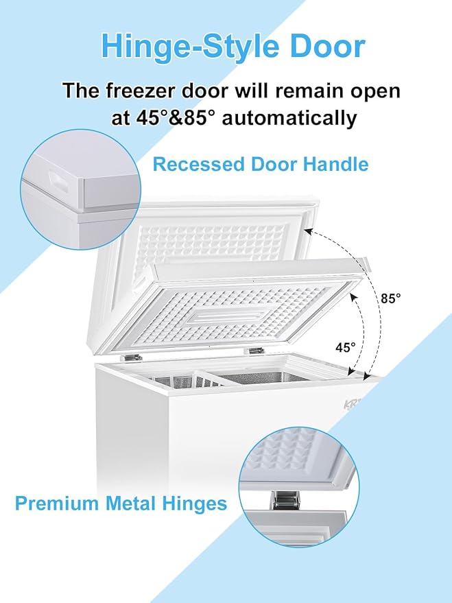 Chest Freezer 5.0 cu.ft Mini Adjustable 7 Thermostat Compact Deep Freezer Top Door Low Noise with Removable Basket White