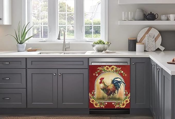 Farm Rooster Decorative Dishwasher Door Magnet Cover - Sticker Panel for Kitchen