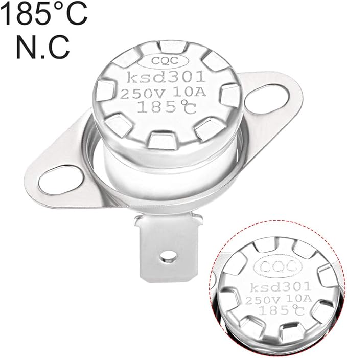 uxcell KSD301 Thermostat 185°C/365°F 10A Normally Closed N.C Adjust Snap Disc Temperature Switch for Microwaves,Oven,Coffee Maker 5pcs,Ceramic Material