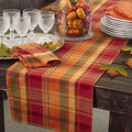 Terracotta Orange Holiday Harvest Plaid Design Cotton Runner. 16"x72" Oblong