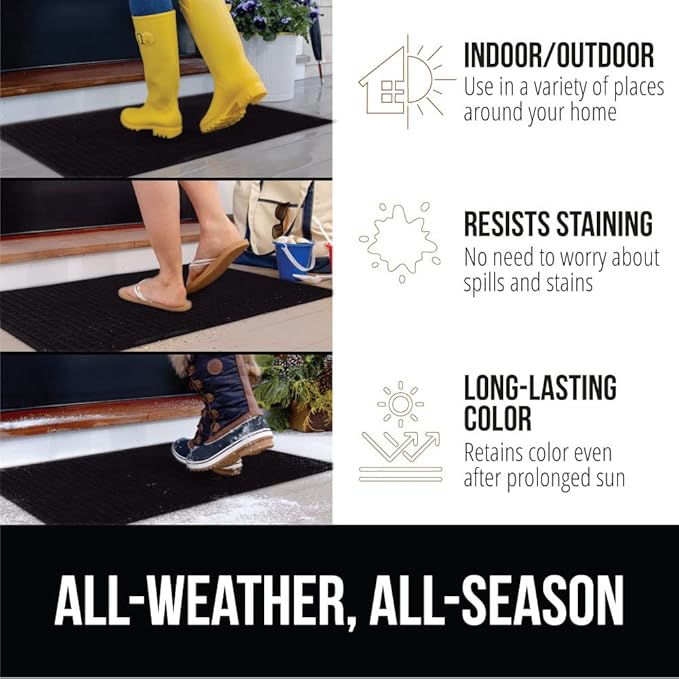 GORILLA GRIP Front Door Mat, 35x23 Black, Indoor Outdoor Ultra Absorbent HydroAbsorb Doormat, Absorbs Up to 1.7 Cups of Water, Stain and Fade Resistant, Rubber Backing Doormats, Captures Dirt, 2 Pack