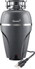 Ranein 1 HP Garbage Disposal with Power Cord & Dishwasher Connector Kit, Quiet Stainless Steel Food Waste Disposer, Continuous Feed, DeepCut Ultra 7-Stage Grinding, Easy 3-Bolt Installation